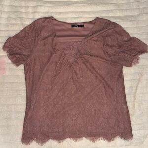 Women's Lace Dusty Rose Lace Up Top Boho Chic Romantic‎ Cottagecore Date Night L